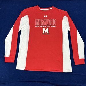 Under Armour Shirt Men's XL Red White Long‎ Sleeve Crew Neck Maryland Terps NEW